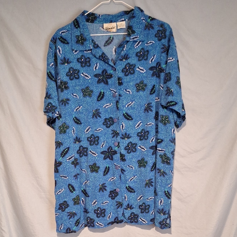 Bentley Plus Women's Blue Floral Button Up Shirt Size 20W
